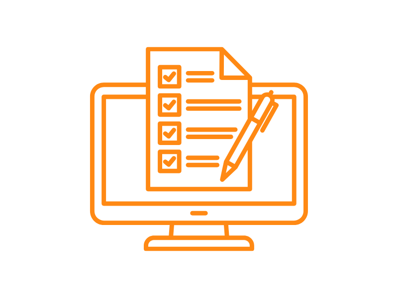 Computer and checklist in orange