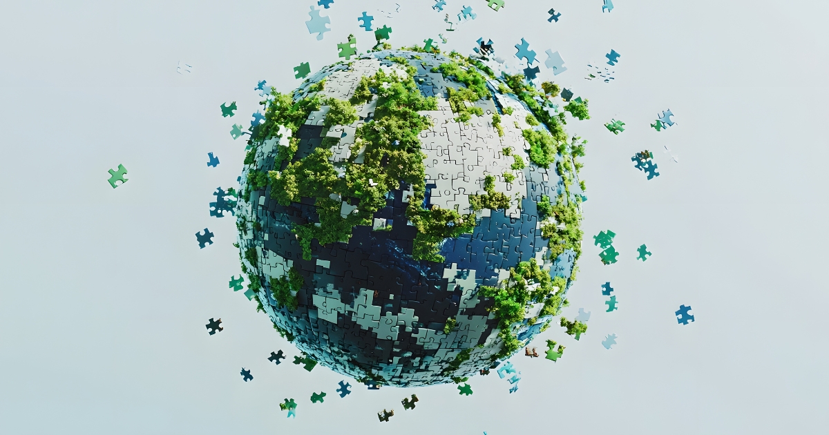Why Is Sustainability Good For Your Business? An image of the world made into jigsaw pieces. We must have all pieces in place to have balance